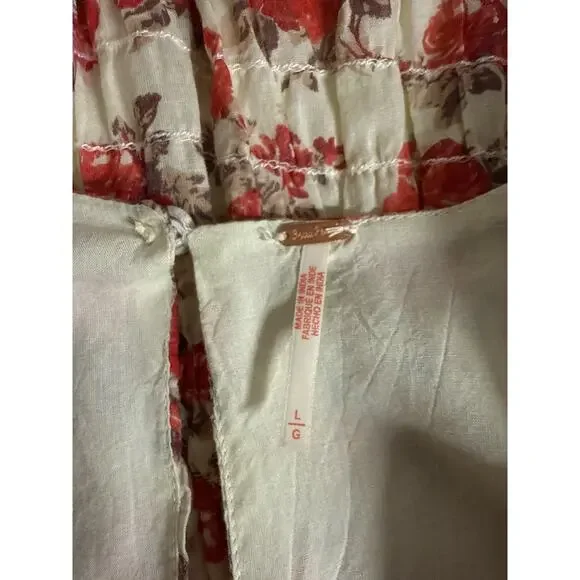 Free People Keep You Smocked Dress Floral Boho Mini Long Sleeve Size L EUC - Picture 9 of 11